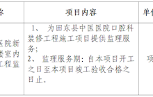 田東縣中醫(yī)醫(yī)院新院區(qū)綜合樓室內裝修修繕工程監(jiān)理服務院內采購公告